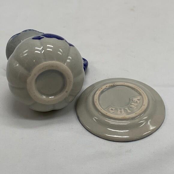 Spongeware Pitcher with Blue Apple Pottery Country Folk Craft Crazing - Picture 3 of 6